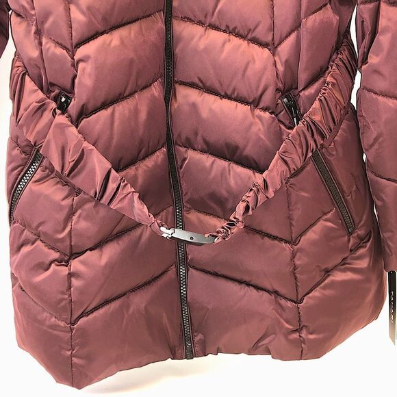 Tahari Women's Heavy Weight Puffer Coat with Faux Fur Hood in Merlot Size XL NWT - Picture 9 of 12